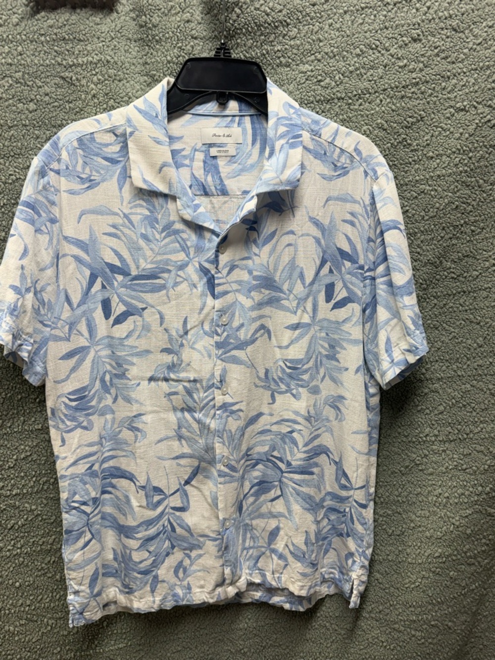 Men's Light Blue Leaf-Print Short Sleeve Button-Down Shirt by H&M